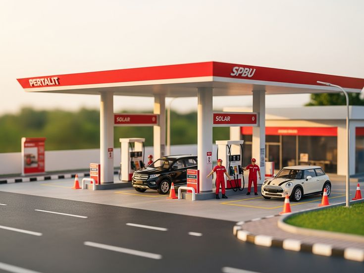 Fuel station with EV charging bays